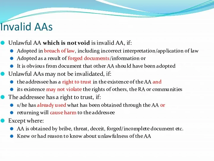 Invalid AAs Unlawful AA which is not void is invalid