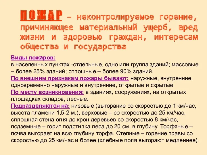 П О Ж А Р – неконтролируемое горение, причиняющее материальный