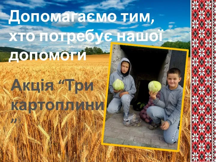 Допомагаємо тим, хто потребує нашої допомоги Акція “Три картоплини”