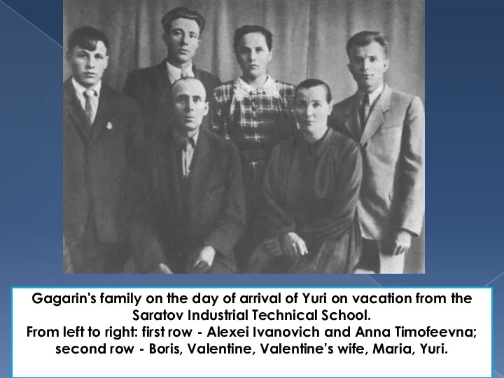 Gagarin's family on the day of arrival of Yuri on
