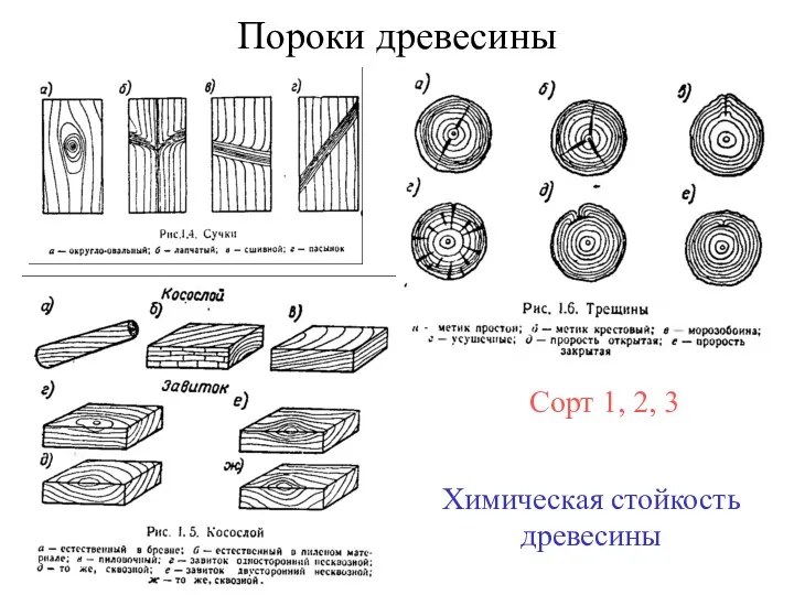 Пороки древесины Сорт 1, 2, 3 Химическая стойкость древесины