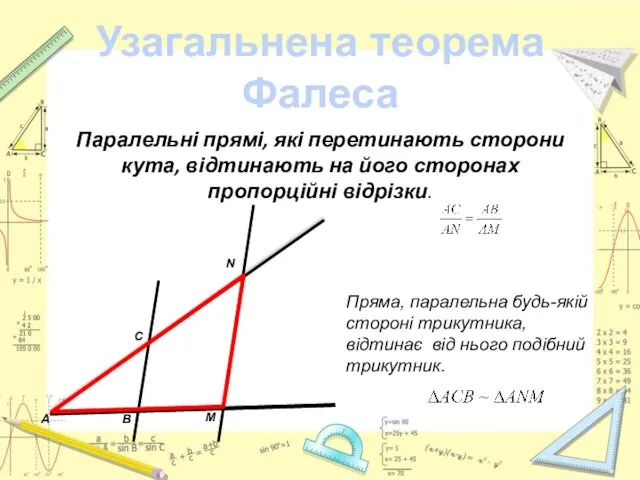 Паралельні прямі, які перетинають сторони кута, відтинають на його сторонах