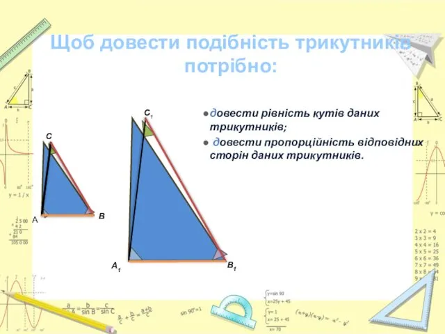 довести рівність кутів даних трикутників; довести пропорційність відповідних сторін даних