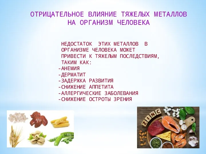 ОТРИЦАТЕЛЬНОЕ ВЛИЯНИЕ ТЯЖЕЛЫХ МЕТАЛЛОВ НА ОРГАНИЗМ ЧЕЛОВЕКА НЕДОСТАТОК ЭТИХ МЕТАЛЛОВ