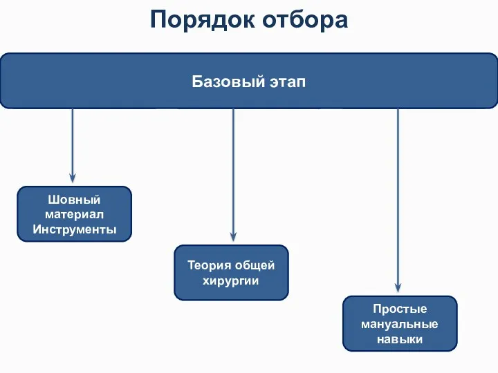 Порядок отбора Базовый этап Специализация Финальный этап Базовый этап Теория