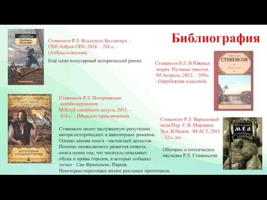 Библиография Стивенсон Р.Л. Владетель Баллантрэ. - СПб:Азбука СПб, 2016. -