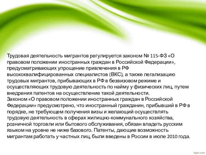 Трудовая деятельность мигрантов регулируется законом № 115-ФЗ «О правовом положении