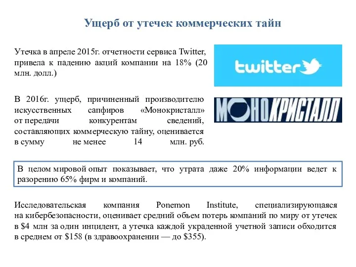 Утечка в апреле 2015г. отчетности сервиса Twitter, привела к падению