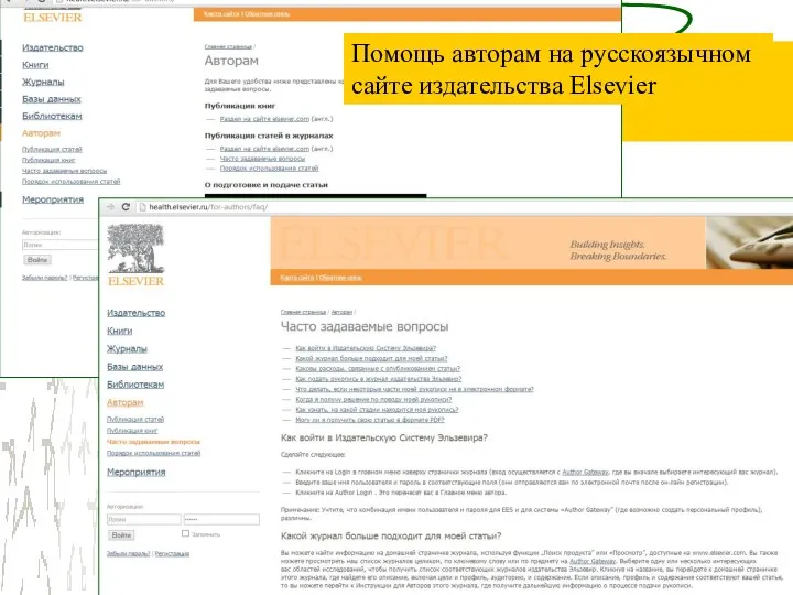 Помощь авторам на русскоязычном сайте издательства Elsevier