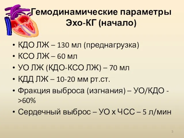 Гемодинамические параметры Эхо-КГ (начало) КДО ЛЖ – 130 мл (преднагрузка)