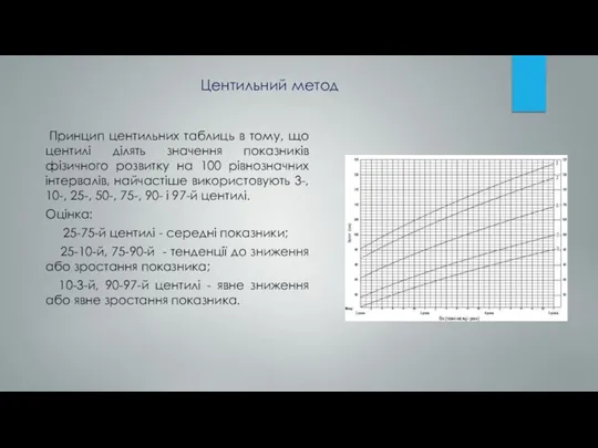 Принцип центильних таблиць в тому, що центилі ділять значення показників