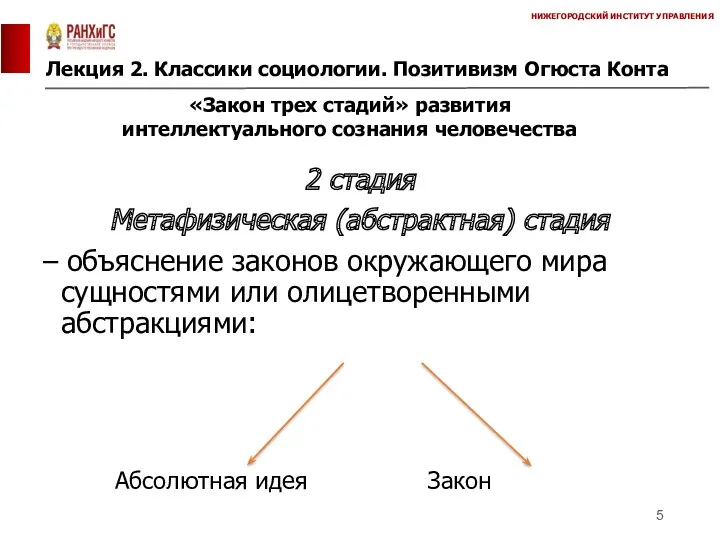 Лекция 2. Классики социологии. Позитивизм Огюста Конта НИЖЕГОРОДСКИЙ ИНСТИТУТ УПРАВЛЕНИЯ