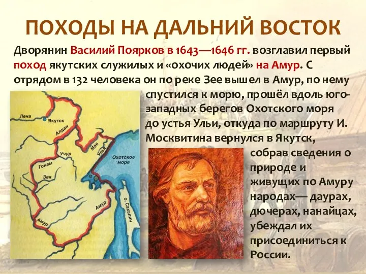 ПОХОДЫ НА ДАЛЬНИЙ ВОСТОК Дворянин Василий Поярков в 1643—1646 гг.