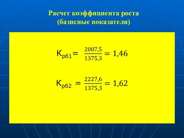 Расчет коэффициента роста (базисные показатели)