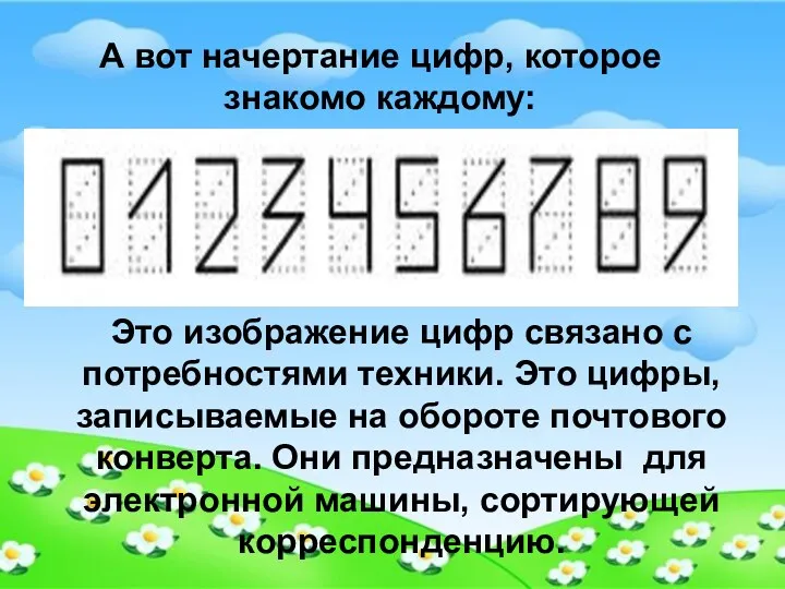 А вот начертание цифр, которое знакомо каждому: Это изображение цифр