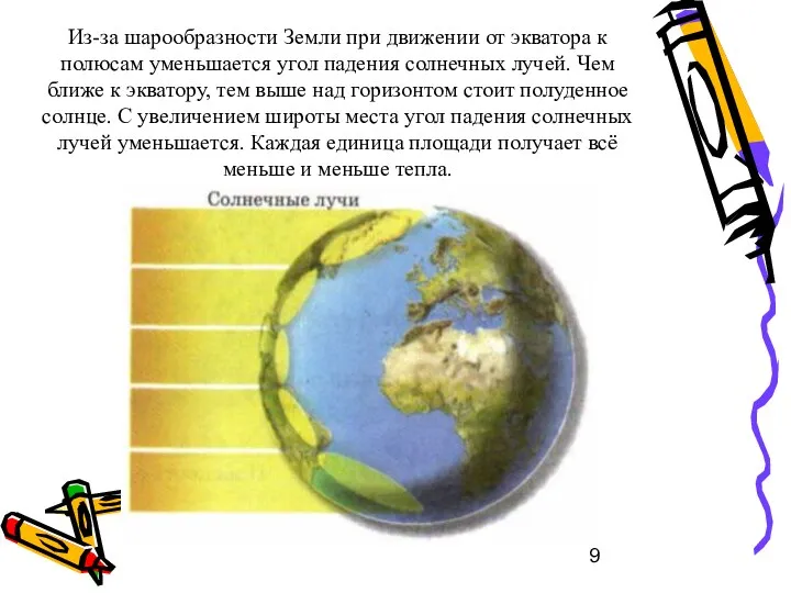 Из-за шарообразности Земли при движении от экватора к полюсам уменьшается