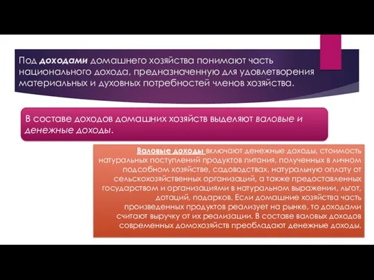 Под доходами домашнего хозяйства понимают часть национального дохода, предназначенную для