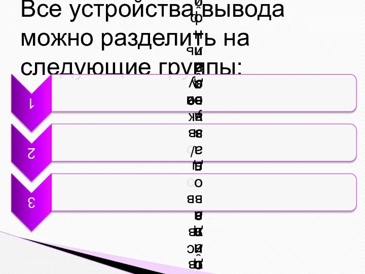 Все устройства вывода можно разделить на следующие группы: