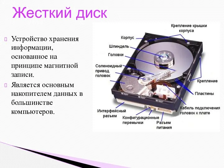 Устройство хранения информации, основанное на принципе магнитной записи. Является основным