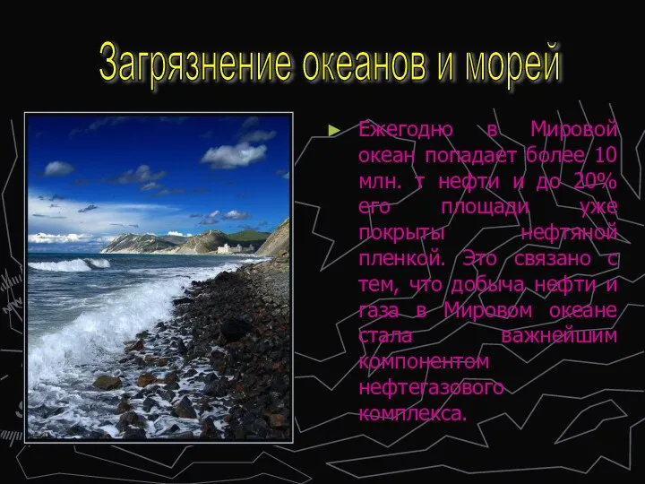 Ежегодно в Мировой океан попадает более 10 млн. т нефти