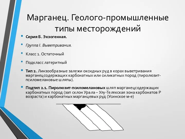 Марганец. Геолого-промышленные типы месторождений Серия Б. Экзогенная. Группа I. Выветривания.