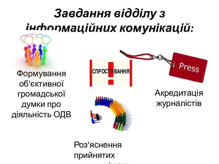 Завдання відділу з інформаційних комунікацій: Формування об'єктивної громадської думки про