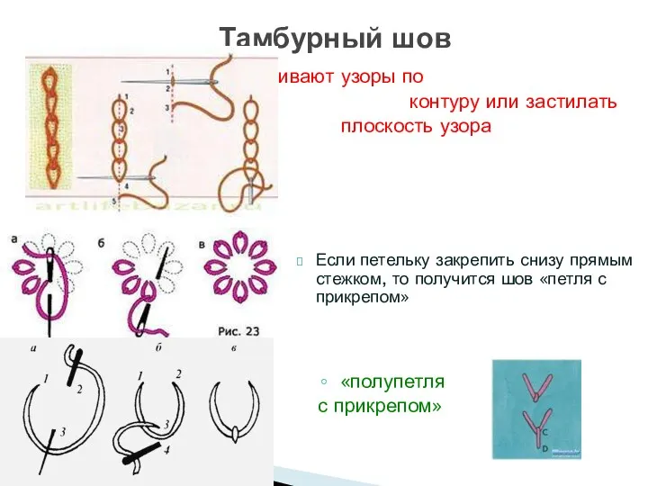 Если петельку закрепить снизу прямым стежком, то получится шов «петля