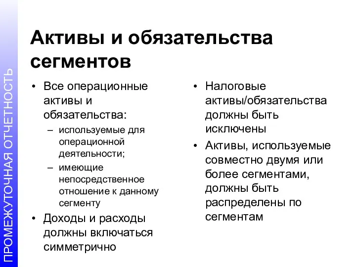 Активы и обязательства сегментов Все операционные активы и обязательства: используемые