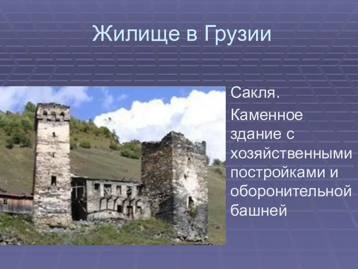 Жилище в Грузии Сакля. Каменное здание с хозяйственными постройками и оборонительной башней
