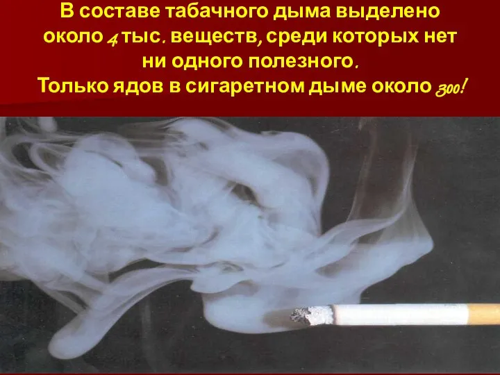 В составе табачного дыма выделено около 4 тыс. веществ, среди