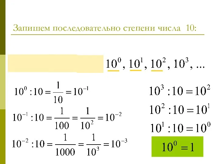 Запишем последовательно степени числа 10: