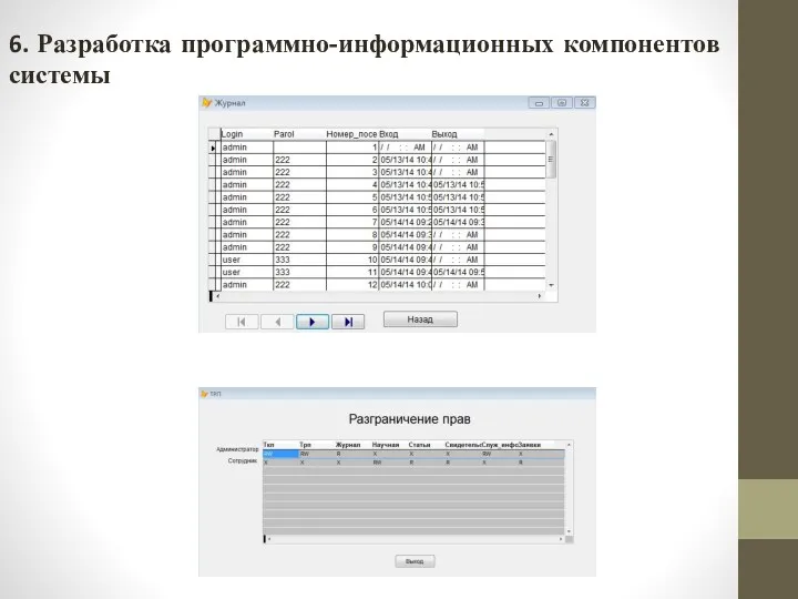 6. Разработка программно-информационных компонентов системы