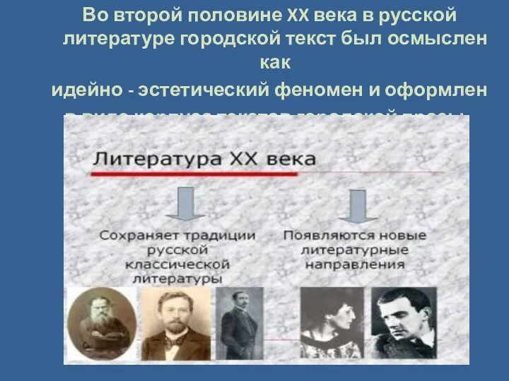 Во второй половине XX века в русской литературе городской текст