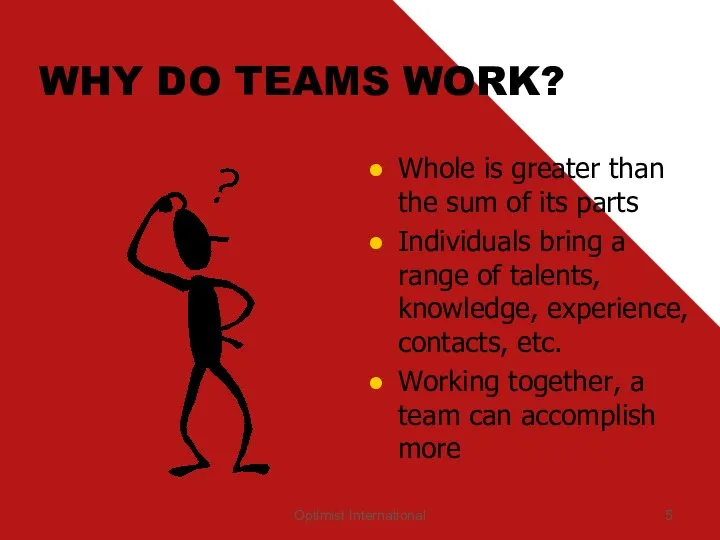 Optimist International WHY DO TEAMS WORK? Whole is greater than