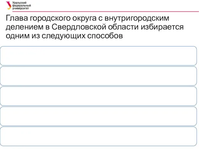 Глава городского округа с внутригородским делением в Свердловской области избирается одним из следующих способов