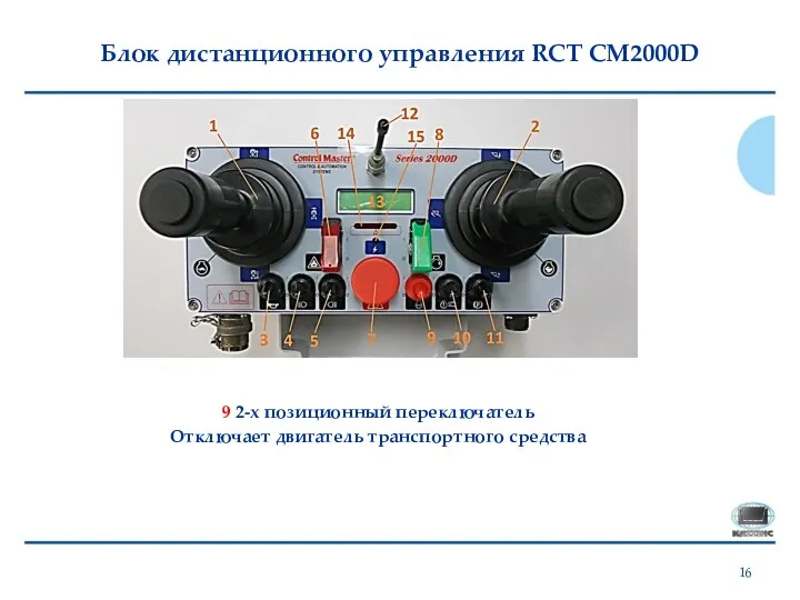 Блок дистанционного управления RCT CM2000D 9 2-х позиционный переключатель Отключает двигатель транспортного средства