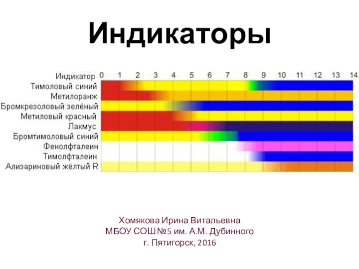 Индикаторы Хомякова Ирина Витальевна МБОУ СОШ №5 им. А.М. Дубинного г. Пятигорск, 2016