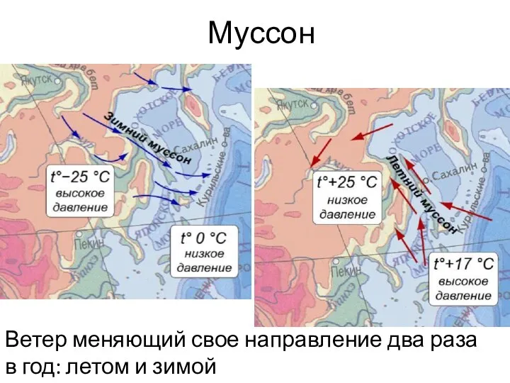 Муссон Ветер меняющий свое направление два раза в год: летом и зимой