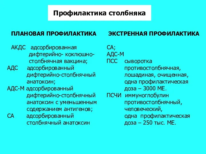 ПЛАНОВАЯ ПРОФИЛАКТИКА АКДС адсорбированная дифтерийно- коклюшно- столбнячная вакцина; АДС адсорбированный