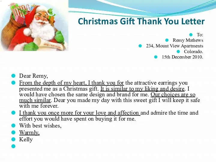 Christmas Gift Thank You Letter To: Remy Mathews 234, Mount