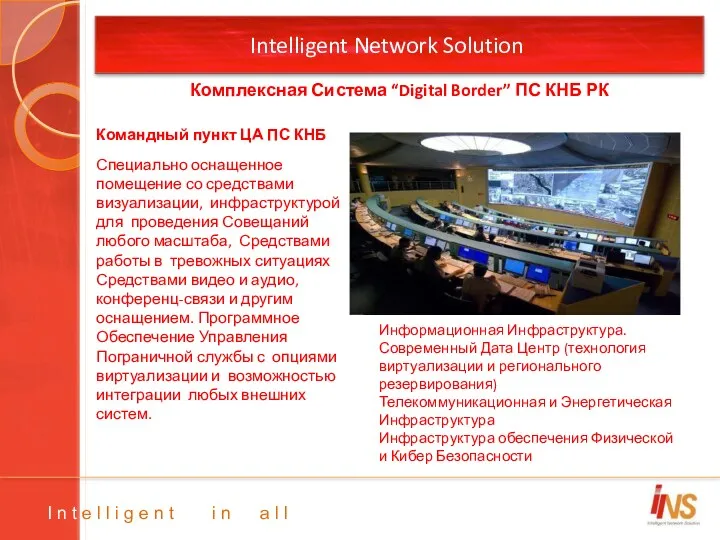 Intelligent Network Solution Комплексная Система “Digital Border” ПС КНБ РК Командный пункт ЦА