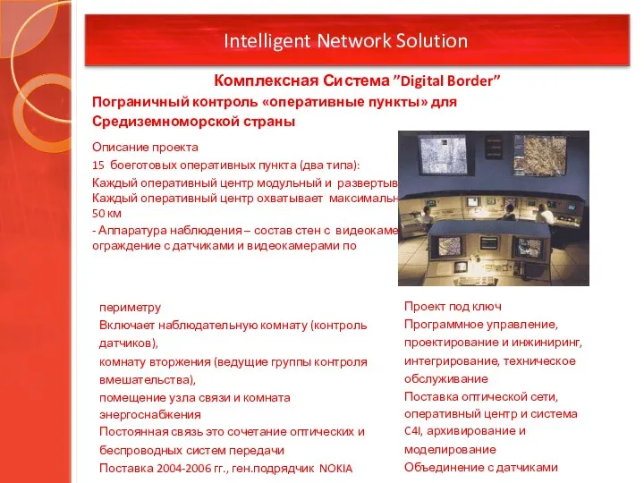 Intelligent Network Solution Пограничный контроль «оперативные пункты» для Средиземноморской страны Описание проекта 15