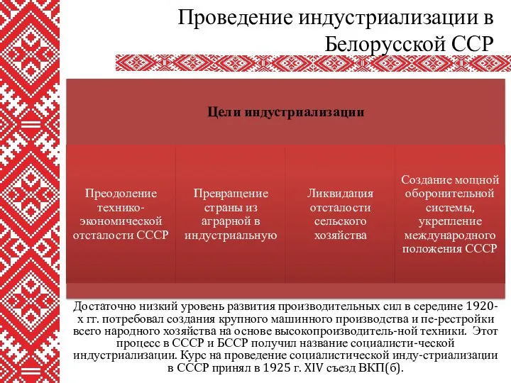 Достаточно низкий уровень развития производительных сил в середине 1920-х гг.