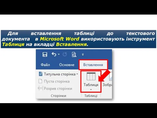 Створення таблиці Для вставлення таблиці до текстового документа в Microsoft