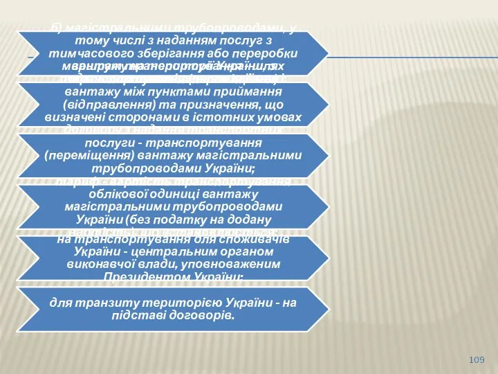 б) магістральними трубопроводами, у тому числі з наданням послуг з