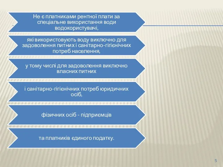 Не є платниками рентної плати за спеціальне використання води водокористувачі,