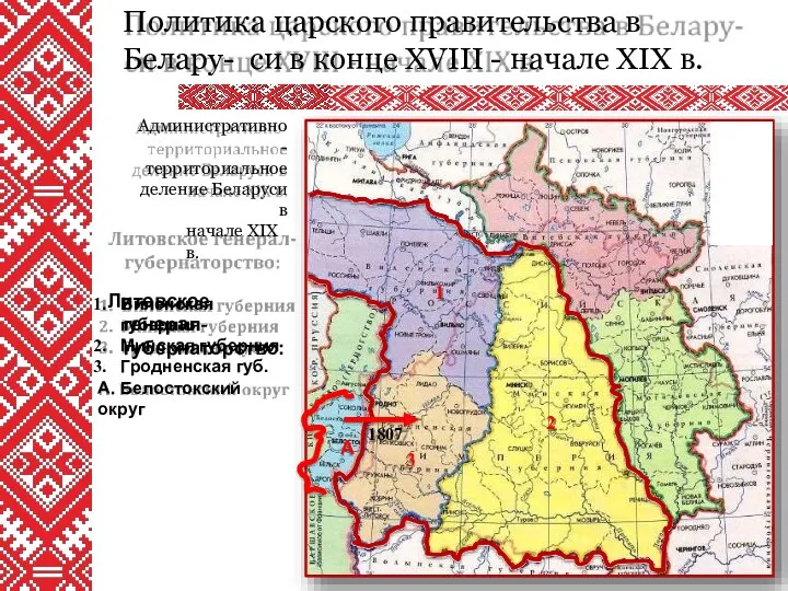 Политика царского правительства в Белару- си в конце XVIII - начале XIX в.
