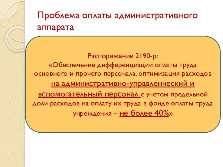 Проблема оплаты административного аппарата Возможны 3 варианта развития событий: 1. При сохранении структуры