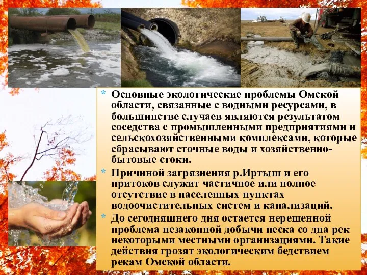 Основные экологические проблемы Омской области, связанные с водными ресурсами, в