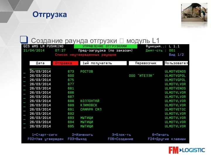 Отгрузка Создание раунда отгрузки ? модуль L1